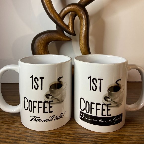 2 Custom designed coffee mugs - His and Hers - Black & White - Picture 2 of 2
